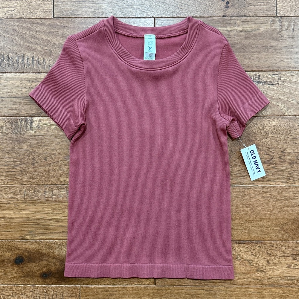 Old Navy Girls Ribbed Crewneck Go Dry Short-Sleeve Shirt - Size L (10/12)